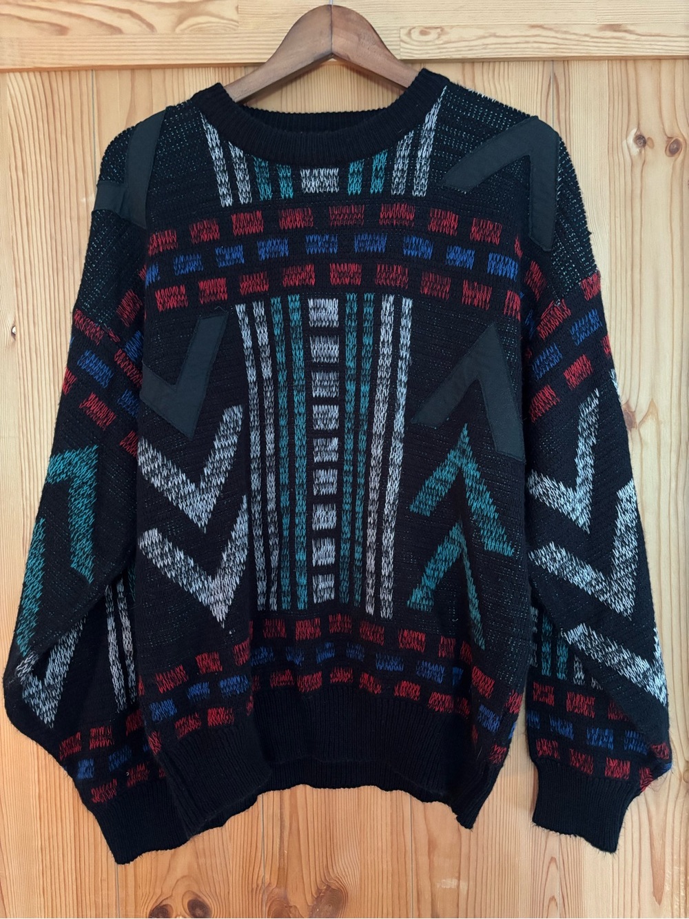 Vintage Todays News Sweater Men’s Large Black Geometric Aztec Coogi Style 90s